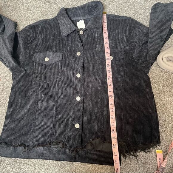 ZENANA DAYNA CORDUROY CROPPED JACKET LARGE Black - Picture 16 of 16